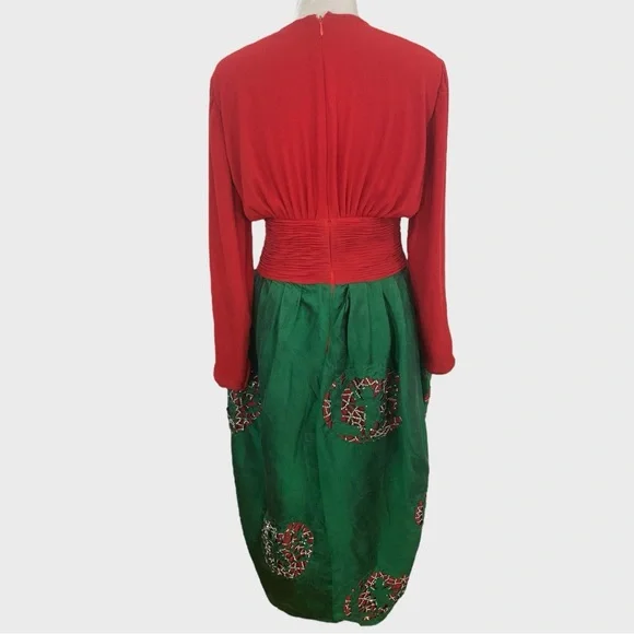 Vintage 1988 Runway Valentino Boutique Rare Red Green Cupid Gown XS/S - Picture 4 of 17